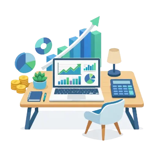 Business calculator tools - financial charts, analytics and planning illustration
